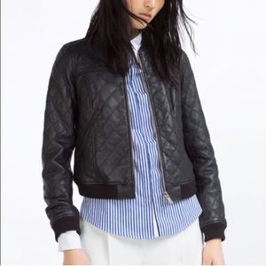 Zara Quilted Leather Bomber Jacket